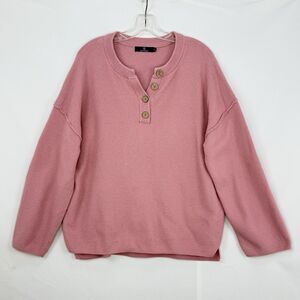 Lillusory Knit Sweater Womens Size XL Pink Henley Oversized